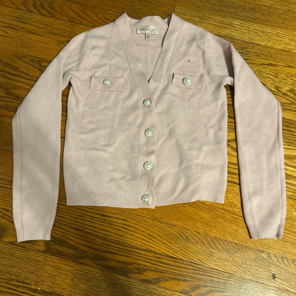 Philosophy Pink Cropped Cardigan Sweater